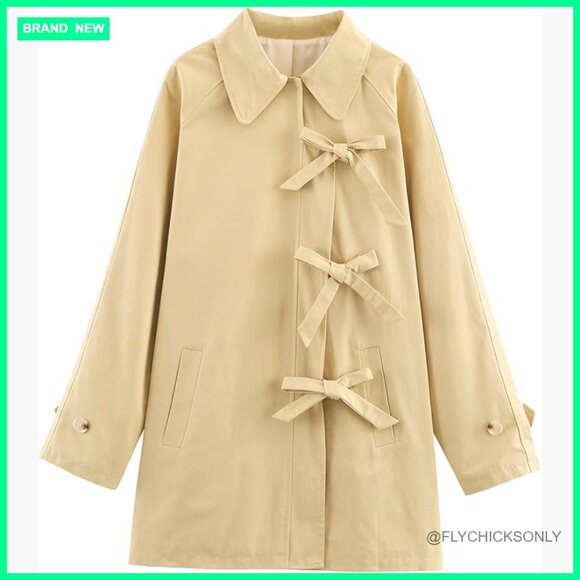 Jackets & Blazers - 100% Cotton Bow Toggle Trench Coat, Windproof Peacoat